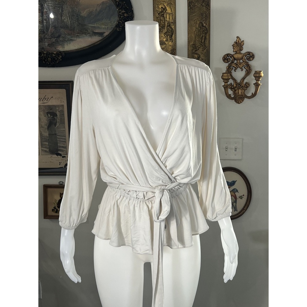 Lauren Ralph Lauren Cream Wrap Blouse Long Sleeve Cream Size S
